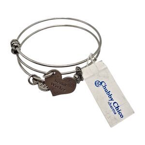 Social Worker Heart Shaped Charm Bracelet Chubby Chico Triple Band Silver Tone